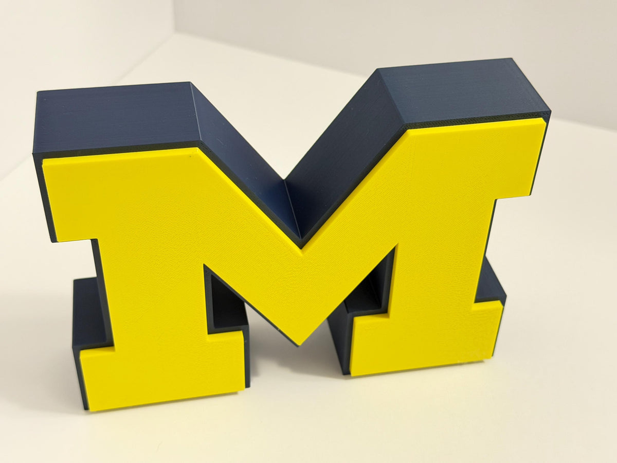 Michigan Wolverines Block M 3D Printed Desk Sign | College Football Decor | Michigan Fan Gift