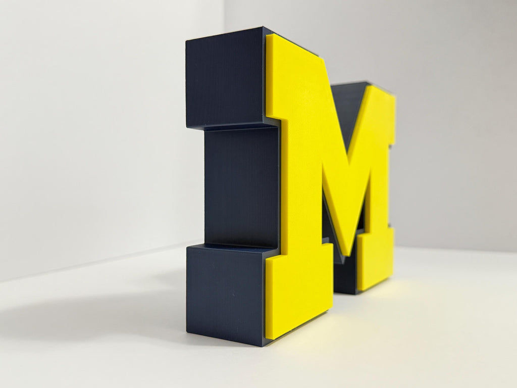 Michigan Wolverines Block M 3D Printed Desk Sign | College Football Decor | Michigan Fan Gift