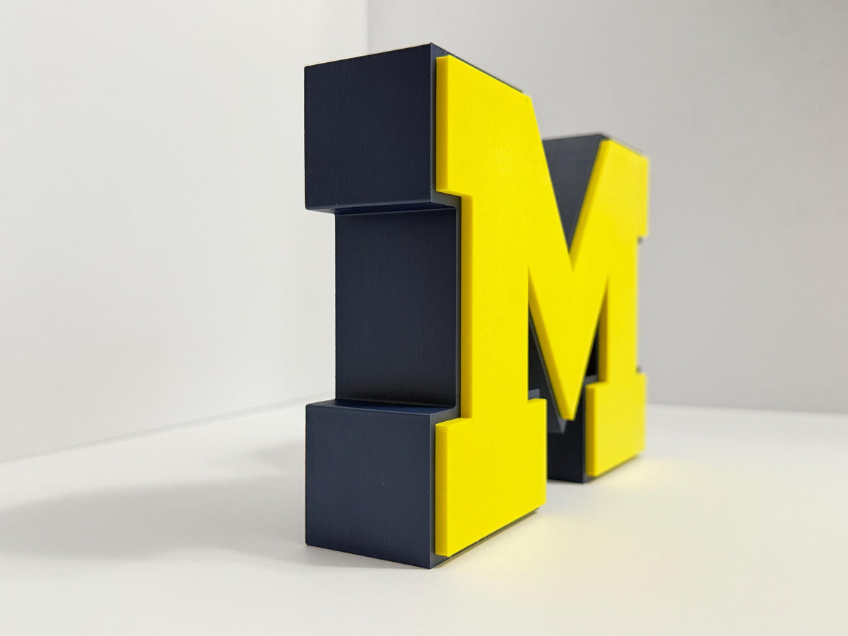 Michigan Wolverines Block M 3D Printed Desk Sign | College Football Decor | Michigan Fan Gift