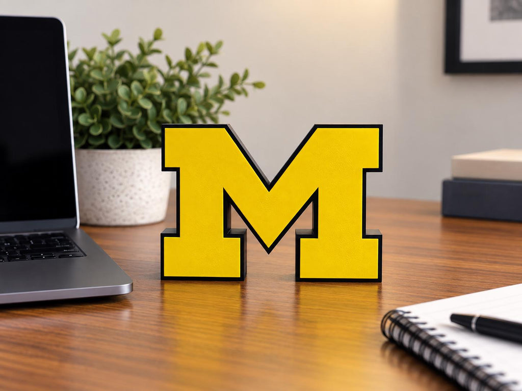 Michigan Wolverines Block M 3D Printed Desk Sign | College Football Decor | Michigan Fan Gift