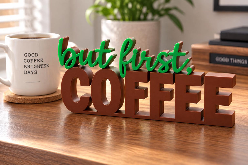 But First Coffee 3D Printed Desk Sign | Coffee Bar Decor | Kitchen Coffee Station Gift