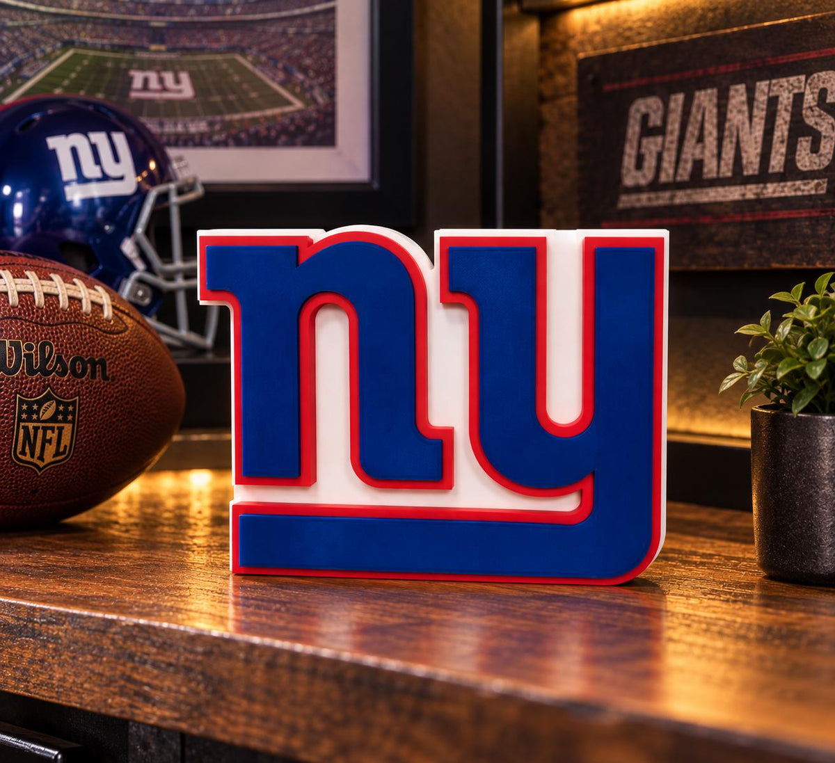 New York Giants NY Logo 3D Printed Desk Sign | NFL Football Decor | Giants Fan Gift