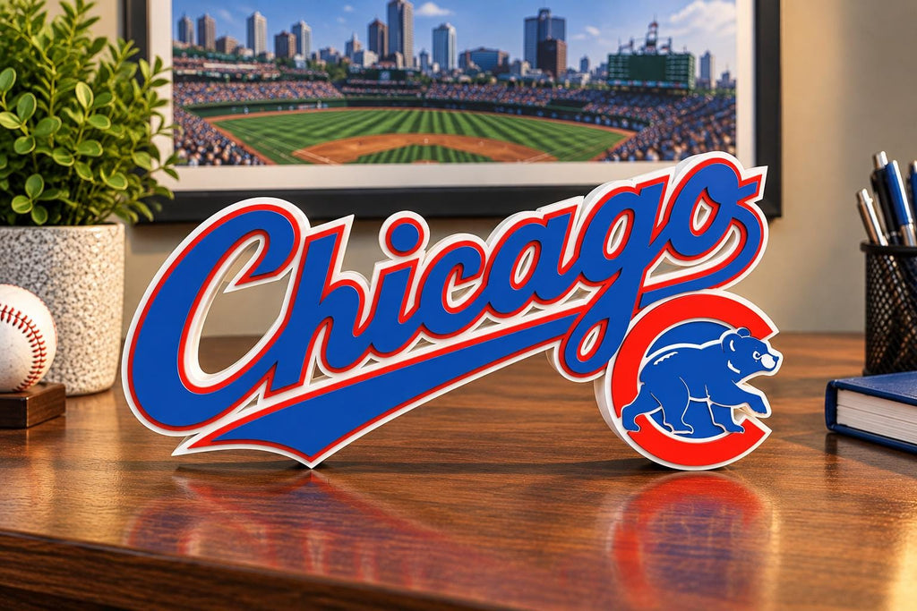 Chicago Cubs Script 3D Printed Desk Sign | MLB Baseball Decor | Cubs Fan Gift