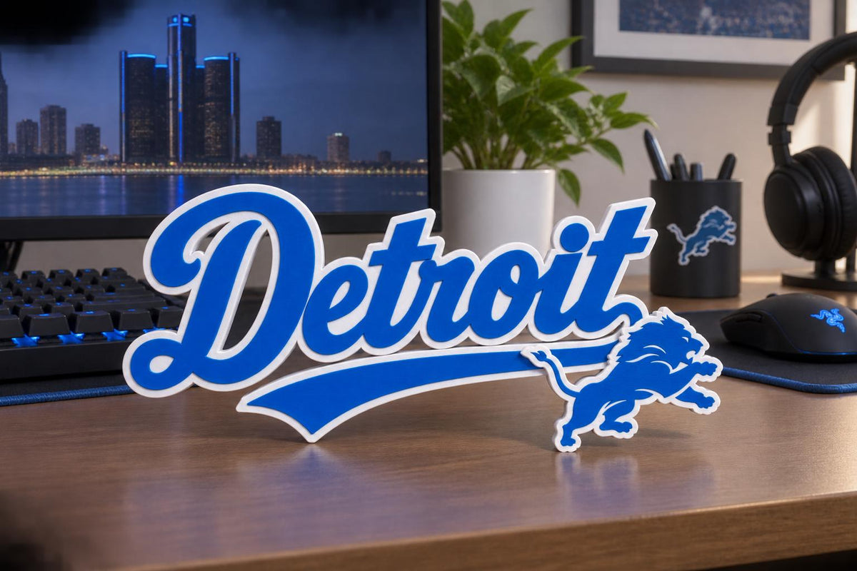 Detroit Lions Script 3D Printed Desk Sign | NFL Football Decor | Lions Fan Gift