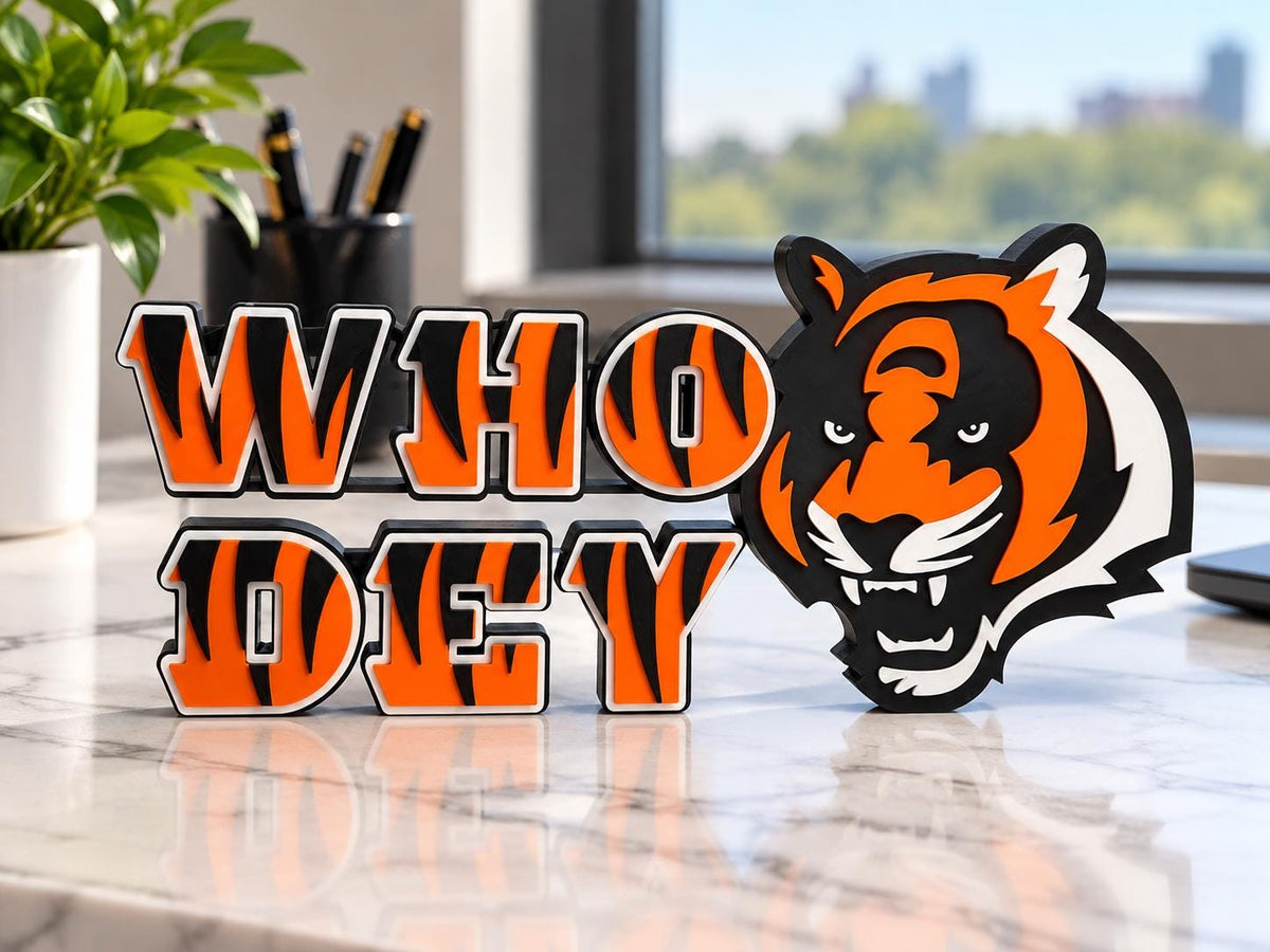 Cincinnati Bengals Who Dey 3D Printed Desk Sign | NFL Football Decor | Bengals Fan Gift