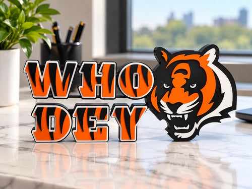 Cincinnati Bengals Who Dey 3D Printed Desk Sign | NFL Football Decor | Bengals Fan Gift