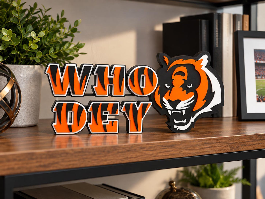 Cincinnati Bengals Who Dey 3D Printed Desk Sign | NFL Football Decor | Bengals Fan Gift