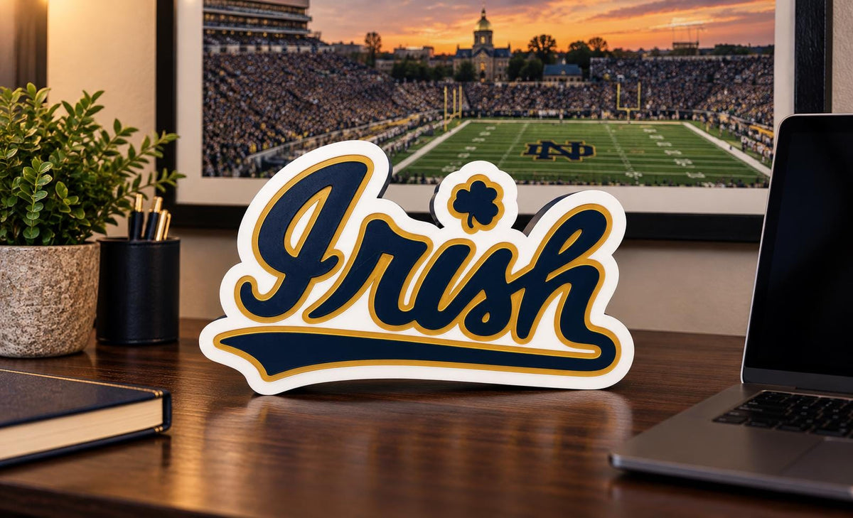 Notre Dame Fighting Irish 3D Printed Desk Logo | College Football Fan Gift | Blue and Gold Office Decor
