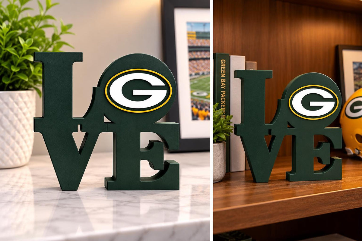 Green Bay Packers LOVE Sign | 3D Printed NFL Football Desk Decor | Packers Fan Gift