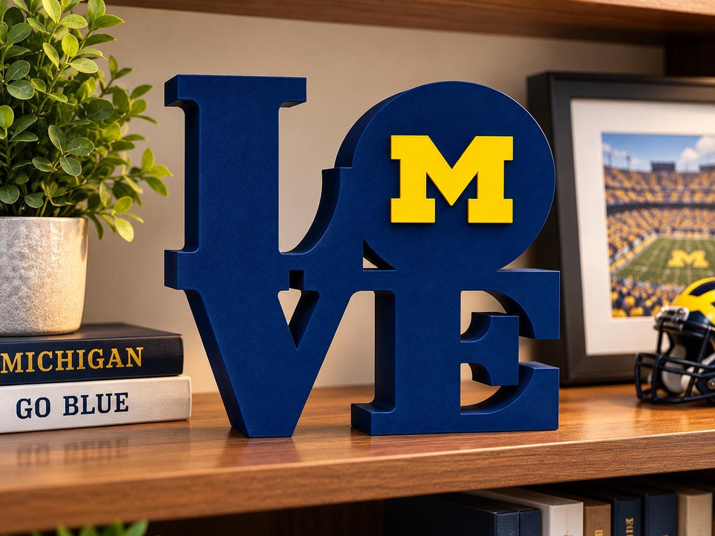 Michigan Wolverines LOVE Sign | 3D Printed College Football Desk Decor | Michigan Fan Gift