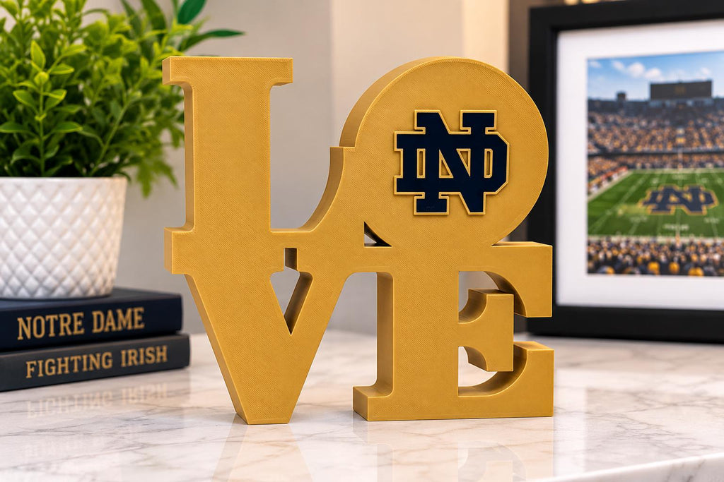 Notre Dame Fighting Irish LOVE Sign | 3D Printed College Football Decor | Irish Fan Gift | Notre Dame Desk Sign