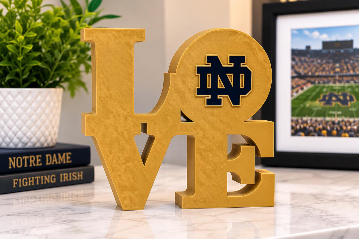 Notre Dame Fighting Irish LOVE Sign | 3D Printed College Football Decor | Irish Fan Gift | Notre Dame Desk Sign
