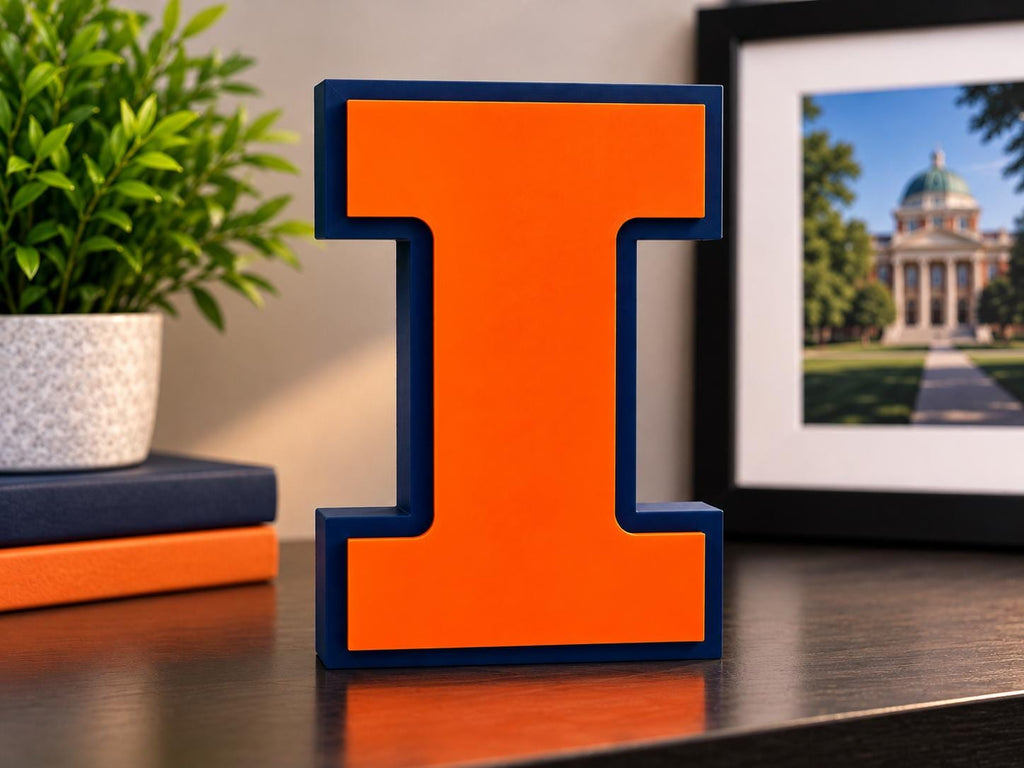 Illinois Fighting Illini 3D Printed Desk Logo | University of Illinois College Football Decor | Orange and Blue Fan Gift