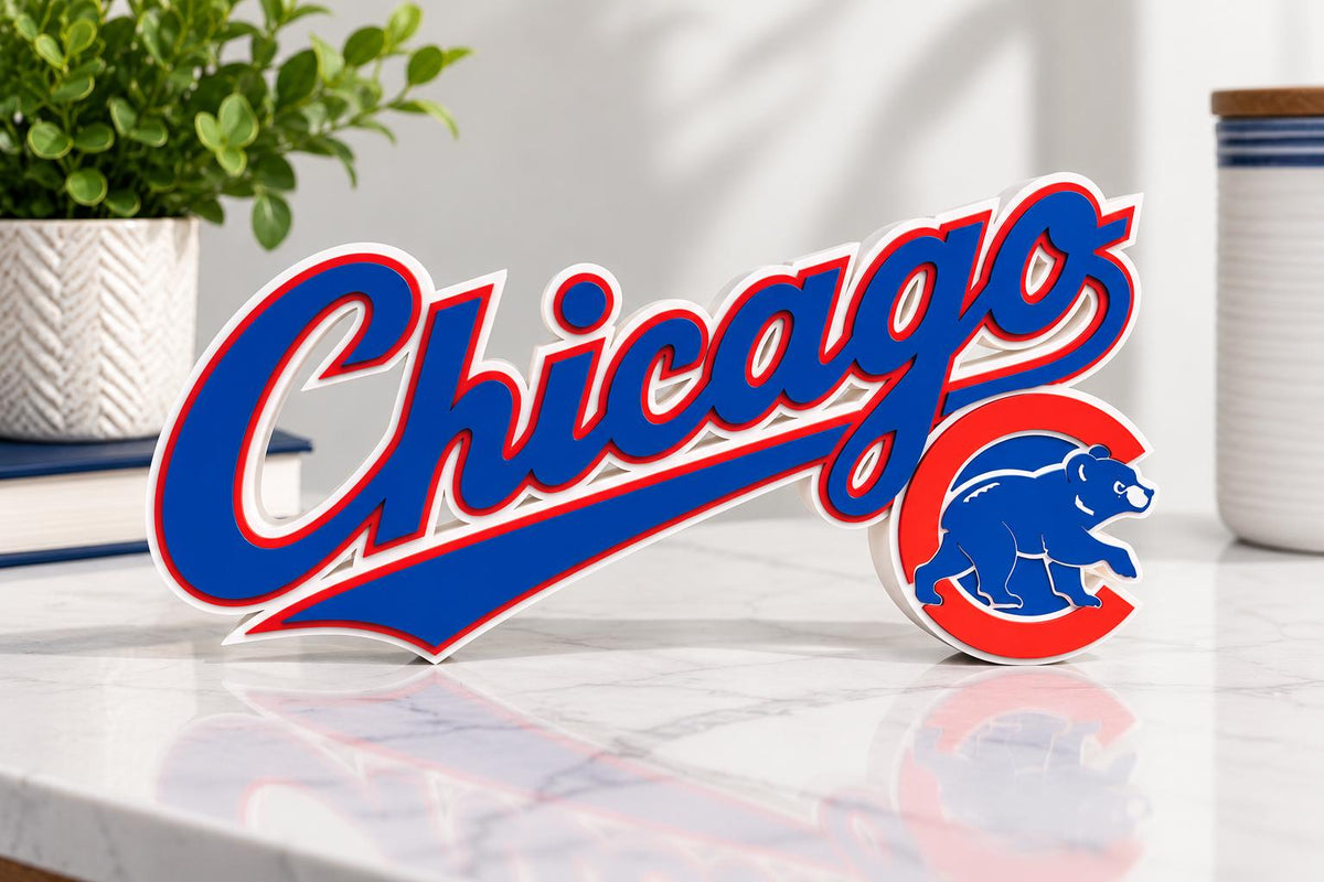 Chicago Cubs Script 3D Printed Desk Sign | MLB Baseball Decor | Cubs Fan Gift