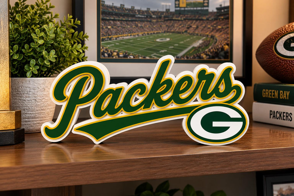 Green Bay Packers Script 3D Printed Desk Sign | NFL Football Decor | Packers Fan Gift