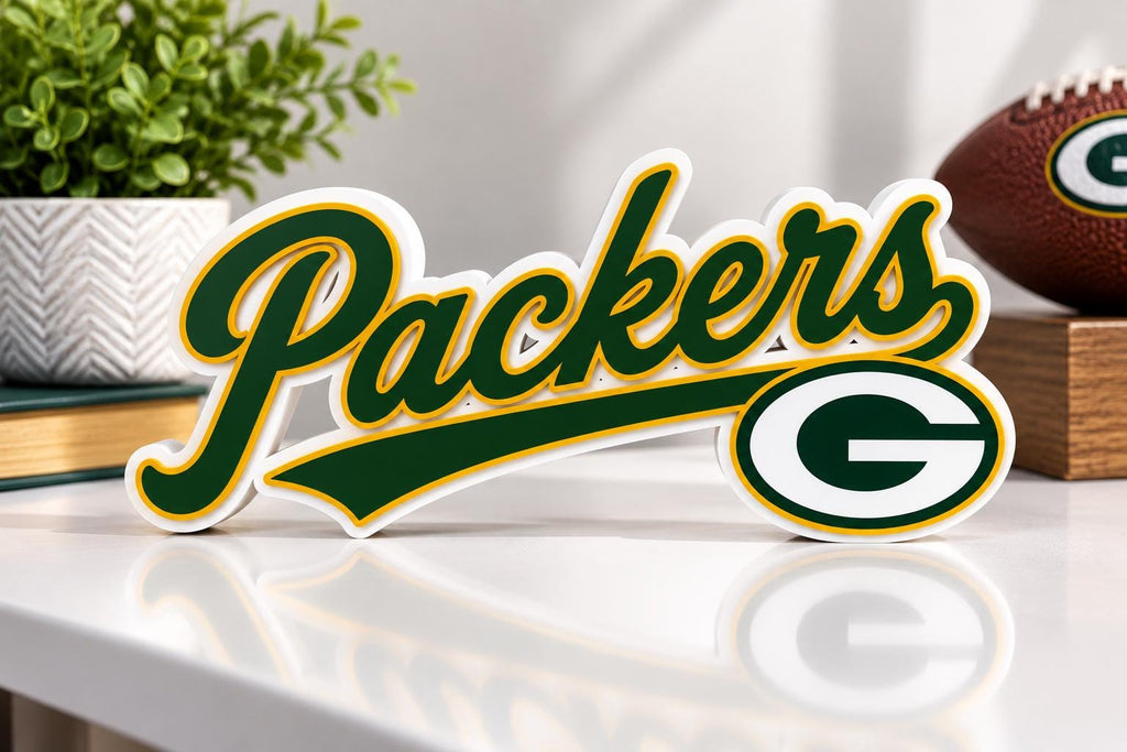 Green Bay Packers Script 3D Printed Desk Sign | NFL Football Decor | Packers Fan Gift