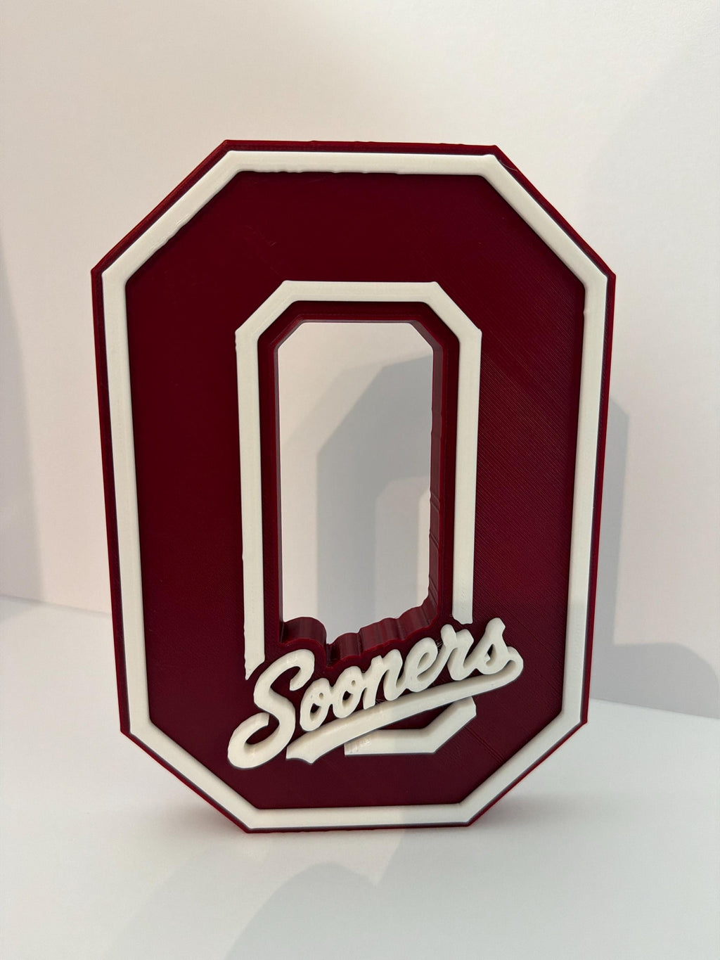 Oklahoma Sooners 3D Printed Logo Sign | College Football Desk Decor | Crimson and White Fan Gift