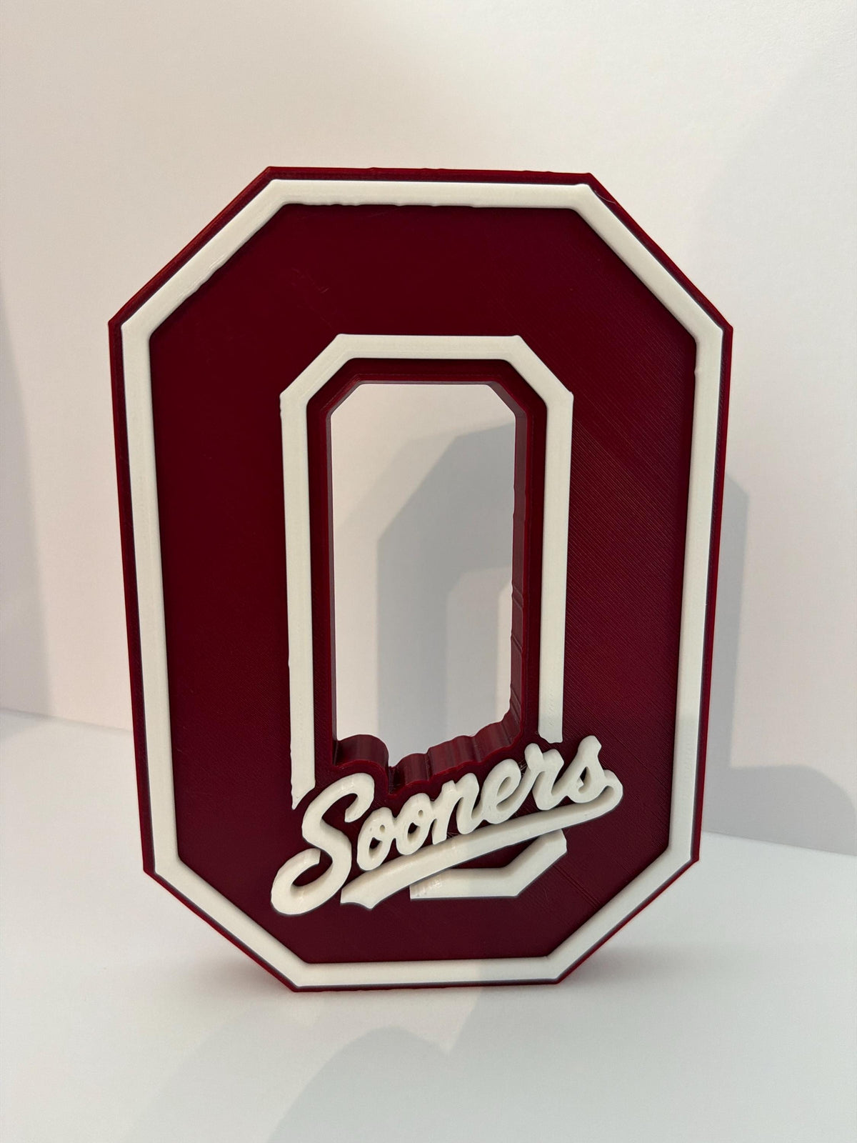 Oklahoma Sooners 3D Printed Logo Sign | College Football Desk Decor | Crimson and White Fan Gift