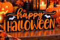 Happy Halloween 3D Printed Sign, Freestanding Halloween Decor, Spooky Tabletop Decoration, Custom Color Halloween Shelf Sign