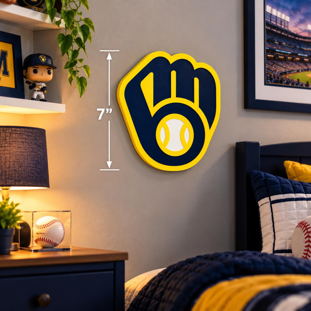 Milwaukee Brewers 3D Wall Sign | Baseball Glove Logo Decor | Brewers Fan Gift | Man Cave, Office or Bedroom Wall Art