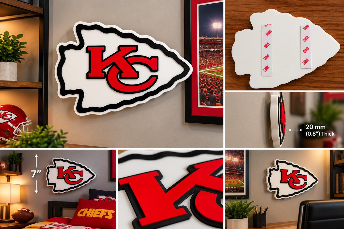 Kansas City Chiefs 3D Wall Sign | Football Fan Decor | KC Arrowhead Logo | Sports Bedroom & Man Cave Gift