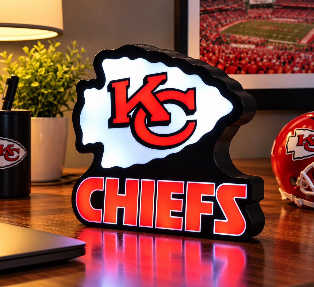 Kansas City Chiefs LED Light Box | 3D Printed Football Desk Lamp | KC Chiefs Illuminated Sign | Football Fan Gift | Sports Room Decor