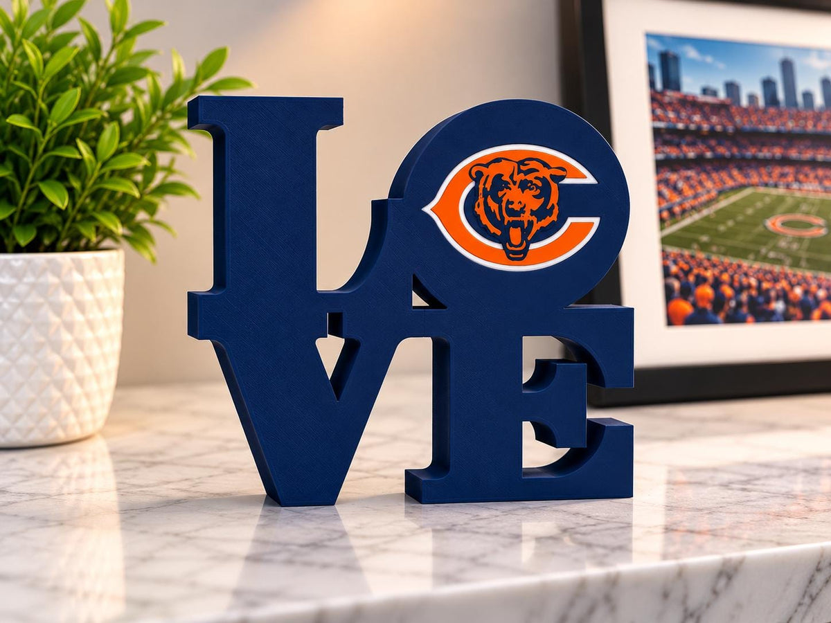 Chicago Bears LOVE Sign | 3D Printed NFL Football Desk Decor | Bears Fan Gift