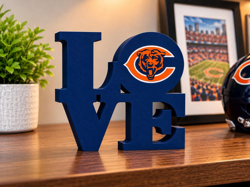 Chicago Bears LOVE Sign | 3D Printed NFL Football Desk Decor | Bears Fan Gift