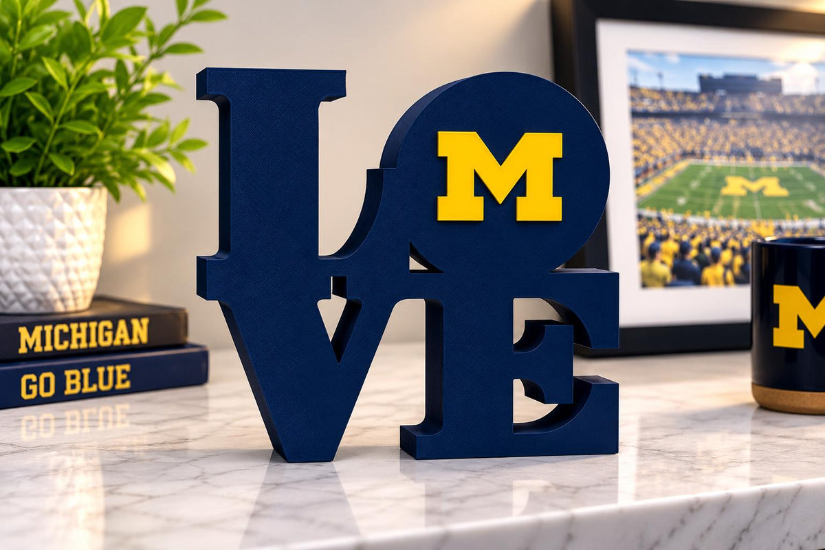 Michigan Wolverines LOVE Sign | 3D Printed College Football Desk Decor | Michigan Fan Gift