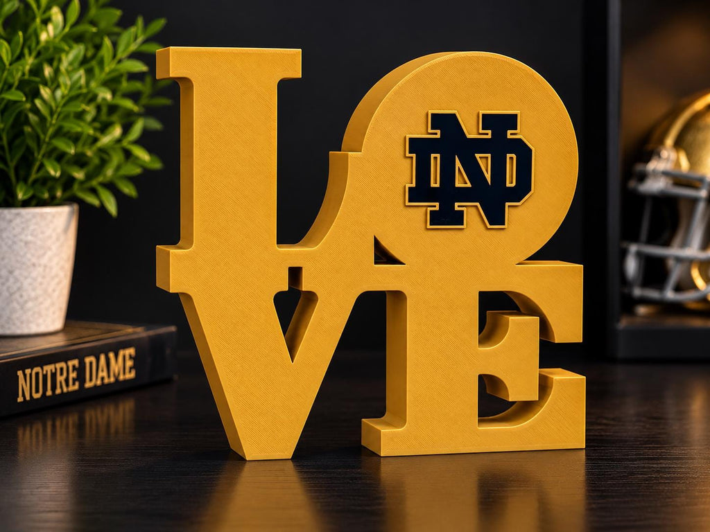 Notre Dame Fighting Irish LOVE Sign | 3D Printed College Football Decor | Irish Fan Gift | Notre Dame Desk Sign