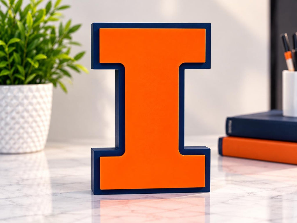 Illinois Fighting Illini 3D Printed Desk Logo | University of Illinois College Football Decor | Orange and Blue Fan Gift