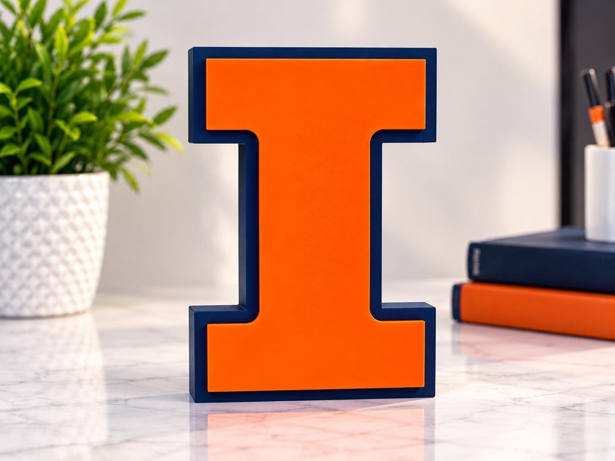 Illinois Fighting Illini 3D Printed Desk Logo | University of Illinois College Football Decor | Orange and Blue Fan Gift
