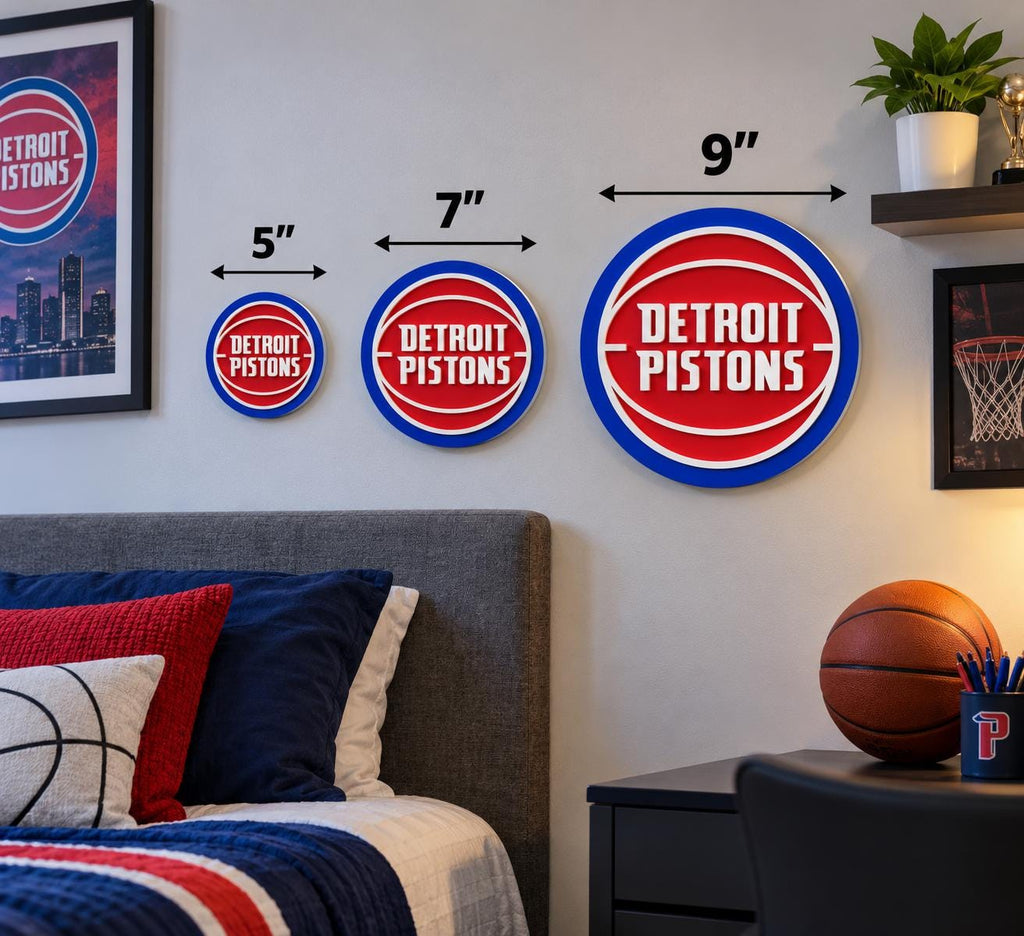 Detroit Pistons 3D Printed Logo Sign | NBA Basketball Wall Decor | Detroit Fan Gift | Sports Bedroom & Man Cave Decor