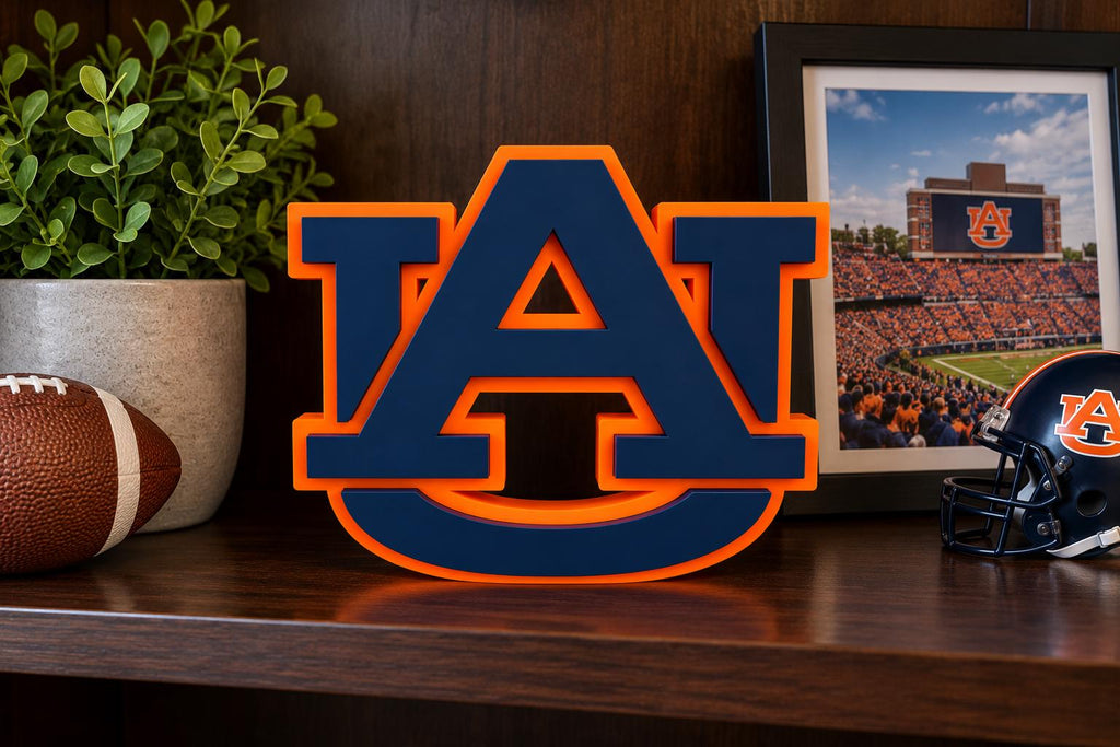 Auburn Tigers AU Logo 3D Wall Decor | Auburn Football Fan Gift | Navy Orange College Sports Sign