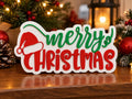 Merry Christmas 3D Printed Desk Sign | Santa Hat Holiday Decor | Christmas Shelf Decoration
