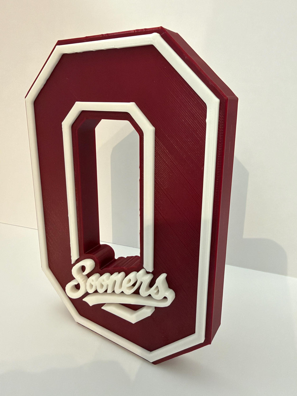 Oklahoma Sooners 3D Printed Logo Sign | College Football Desk Decor | Crimson and White Fan Gift