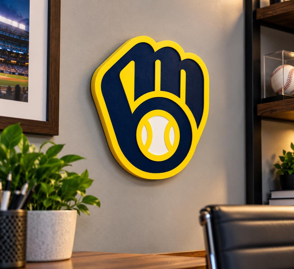 Milwaukee Brewers 3D Wall Sign | Baseball Glove Logo Decor | Brewers Fan Gift | Man Cave, Office or Bedroom Wall Art
