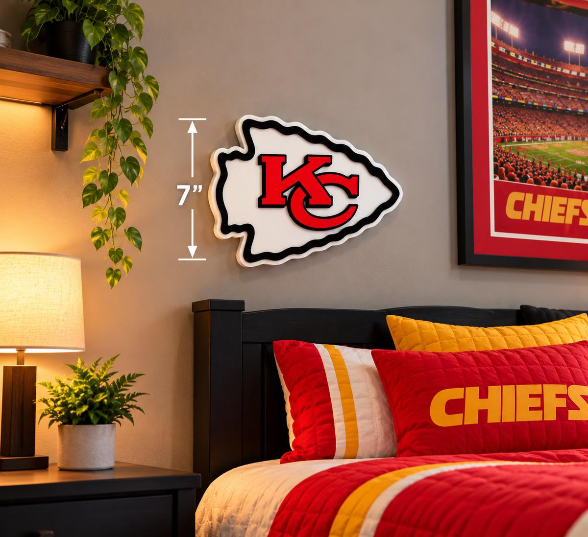 Kansas City Chiefs 3D Wall Sign | Football Fan Decor | KC Arrowhead Logo | Sports Bedroom & Man Cave Gift