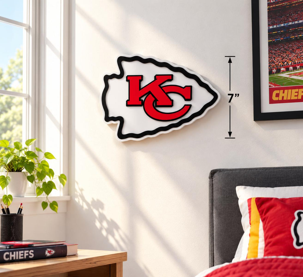 Kansas City Chiefs 3D Wall Sign | Football Fan Decor | KC Arrowhead Logo | Sports Bedroom & Man Cave Gift