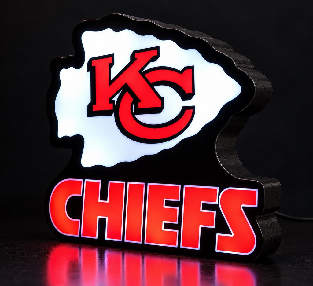Kansas City Chiefs LED Light Box | 3D Printed Football Desk Lamp | KC Chiefs Illuminated Sign | Football Fan Gift | Sports Room Decor