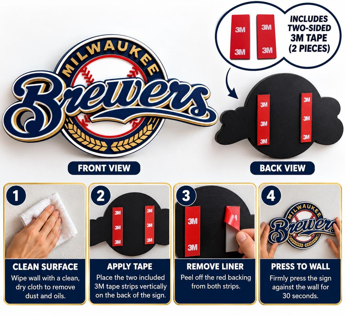 Milwaukee Brewers 3D Wall Sign, Baseball Fan Decor, Navy Blue and Gold MLB Logo, Sports Room Decor, Man Cave Gift *World Series SALE*