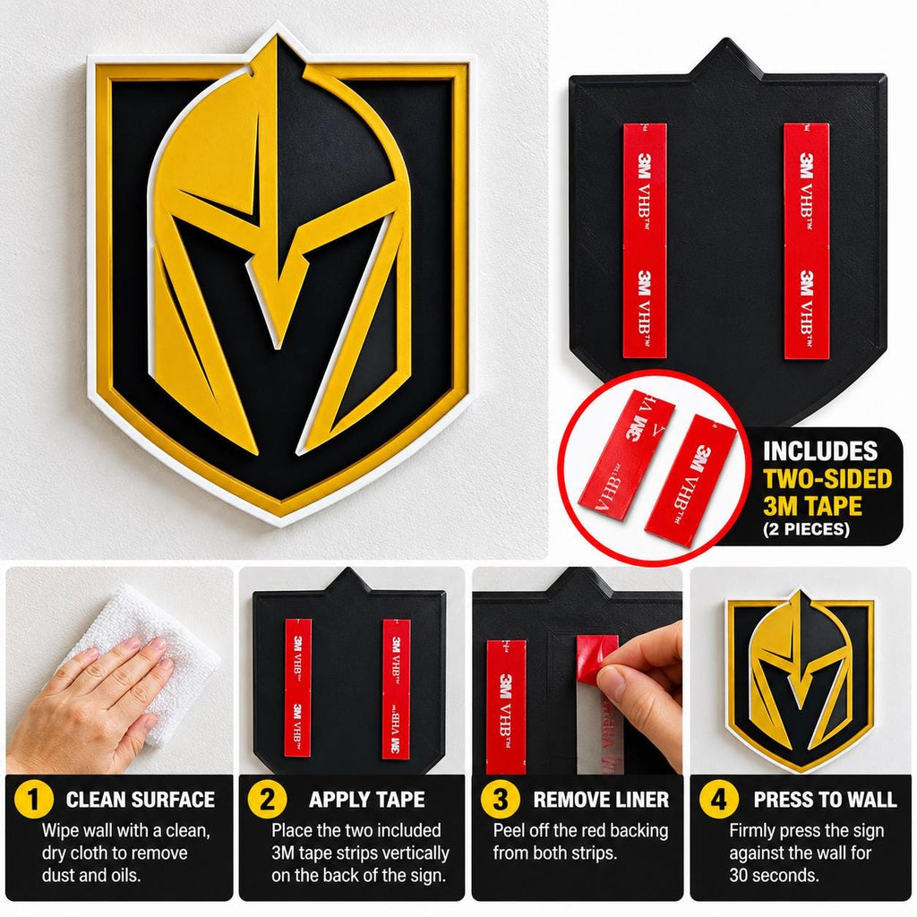 Vegas Golden Knights 3D Printed Wall Sign | Hockey Logo Wall Art | NHL Fan Cave Decor | Hockey Gift
