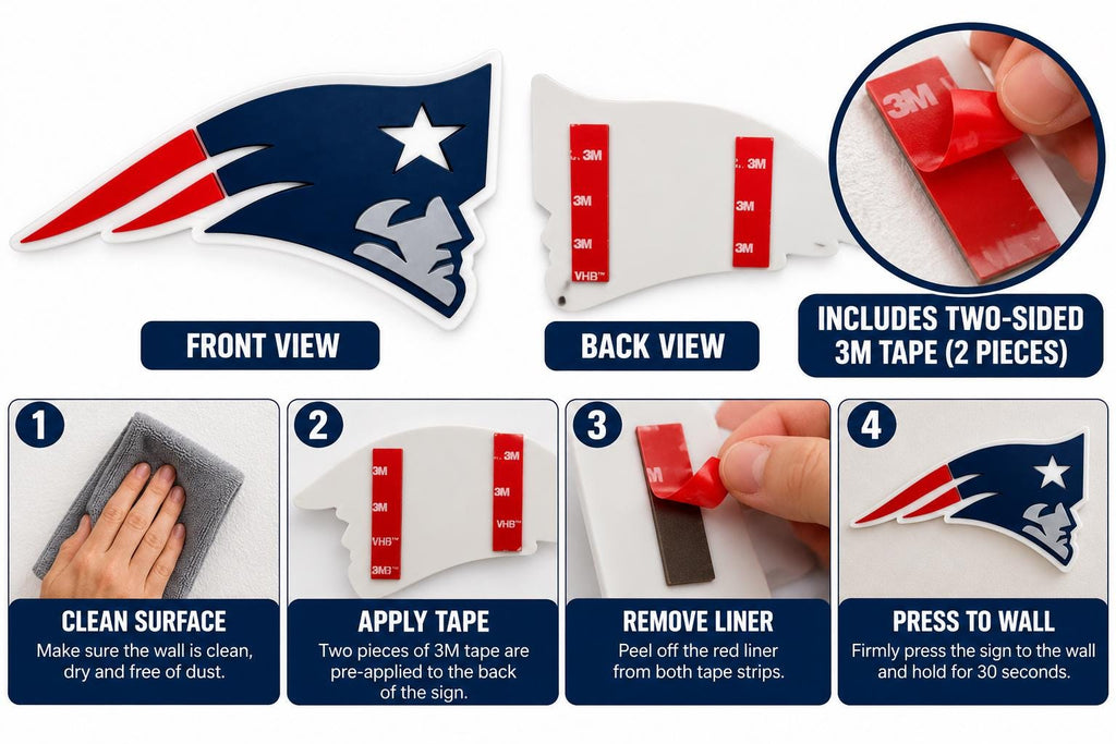 New England Patriots 3D Wall Sign | Patriots Football Logo Decor | NFL Fan Cave Gift