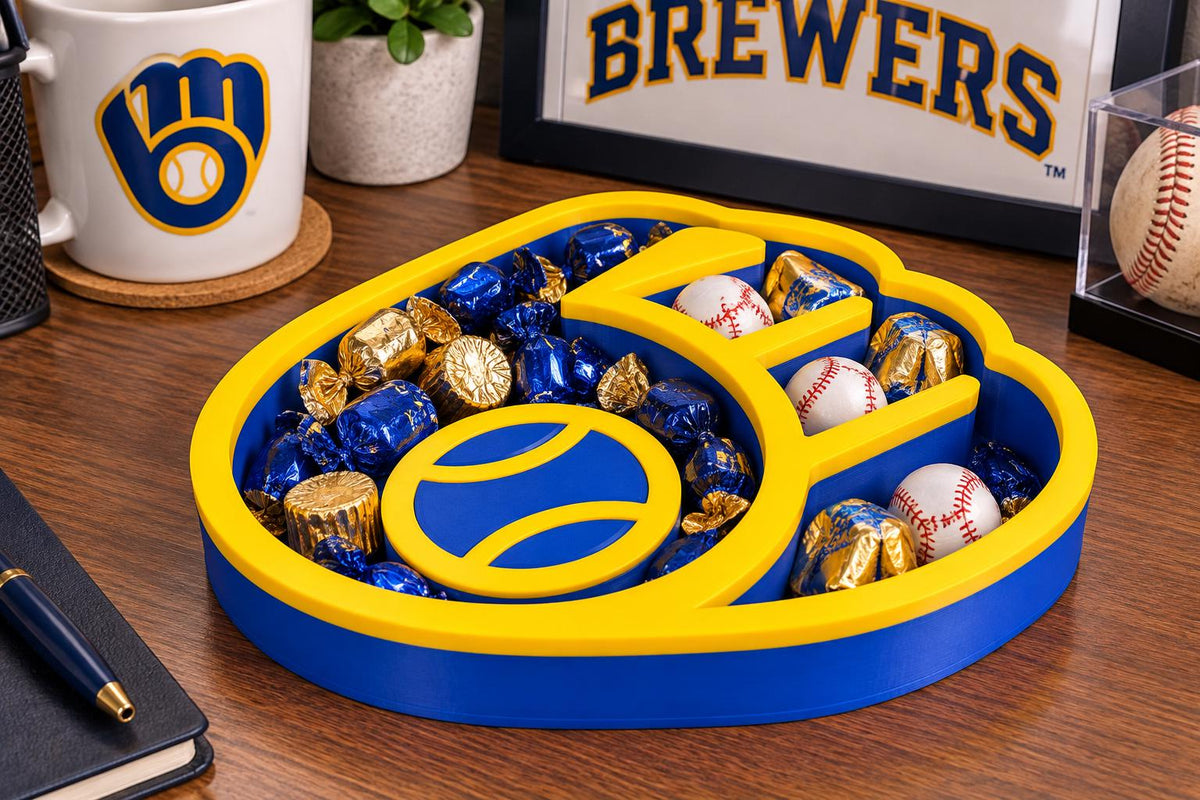 Milwaukee Brewers Candy Dish | Baseball Glove Logo Bowl | Brewers Fan Gift | MLB Man Cave Decor | 3D Printed Desk Candy Bowl