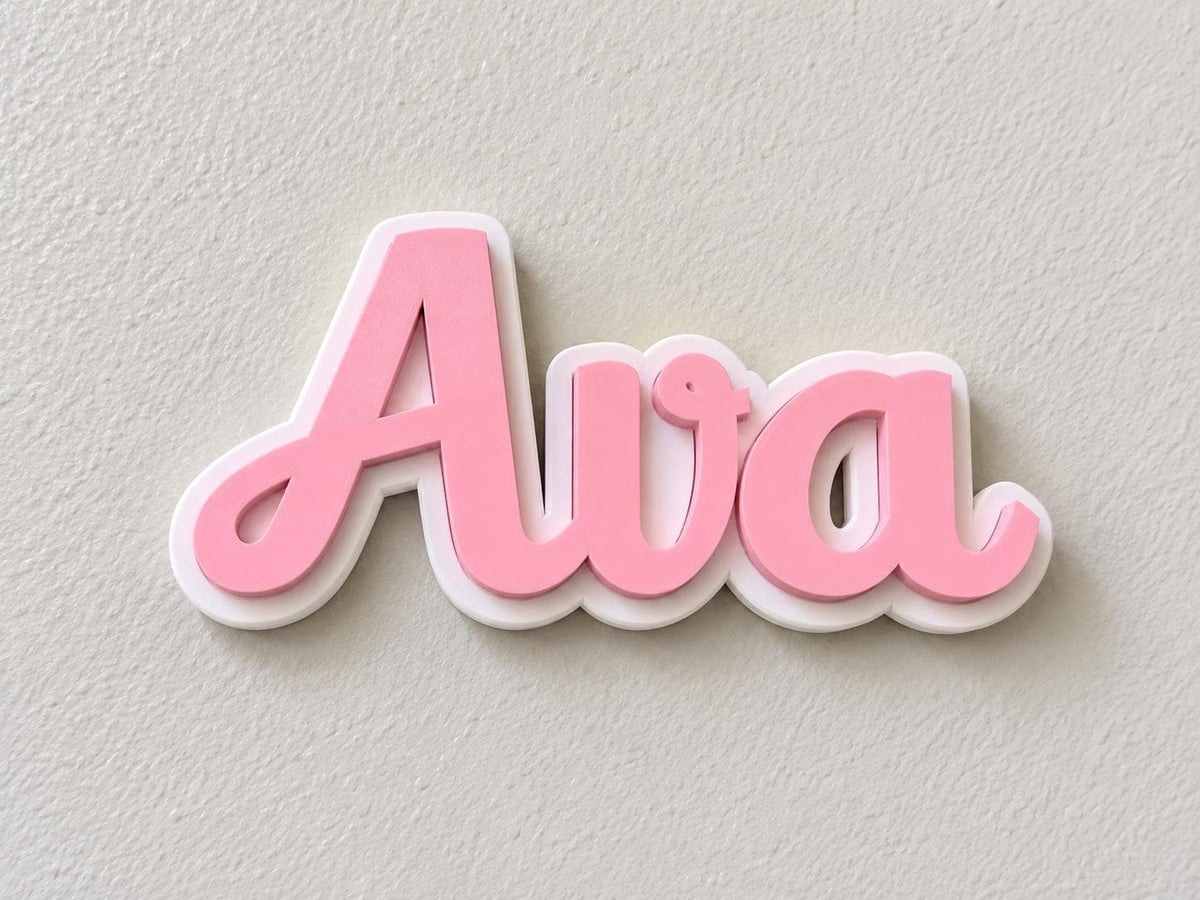 Personalized 3D Name Sign | Custom Script Name Decor | Choose Your Colors & Size | Nursery, Kids Room Desk Gift