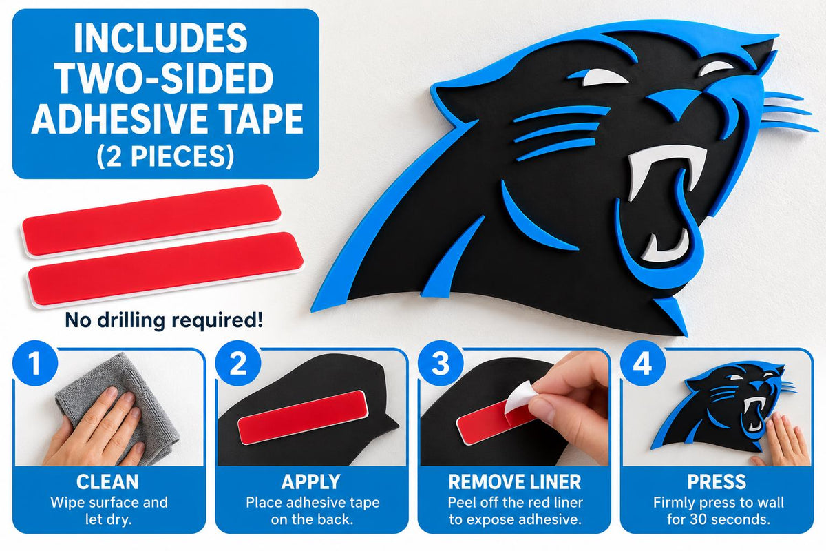 Carolina Panthers 3D Wall Sign | Football Fan Cave Decor | Panthers Logo Wall Art | Office, Bedroom & Game Room Gift | 5, 7 or 9 Inch