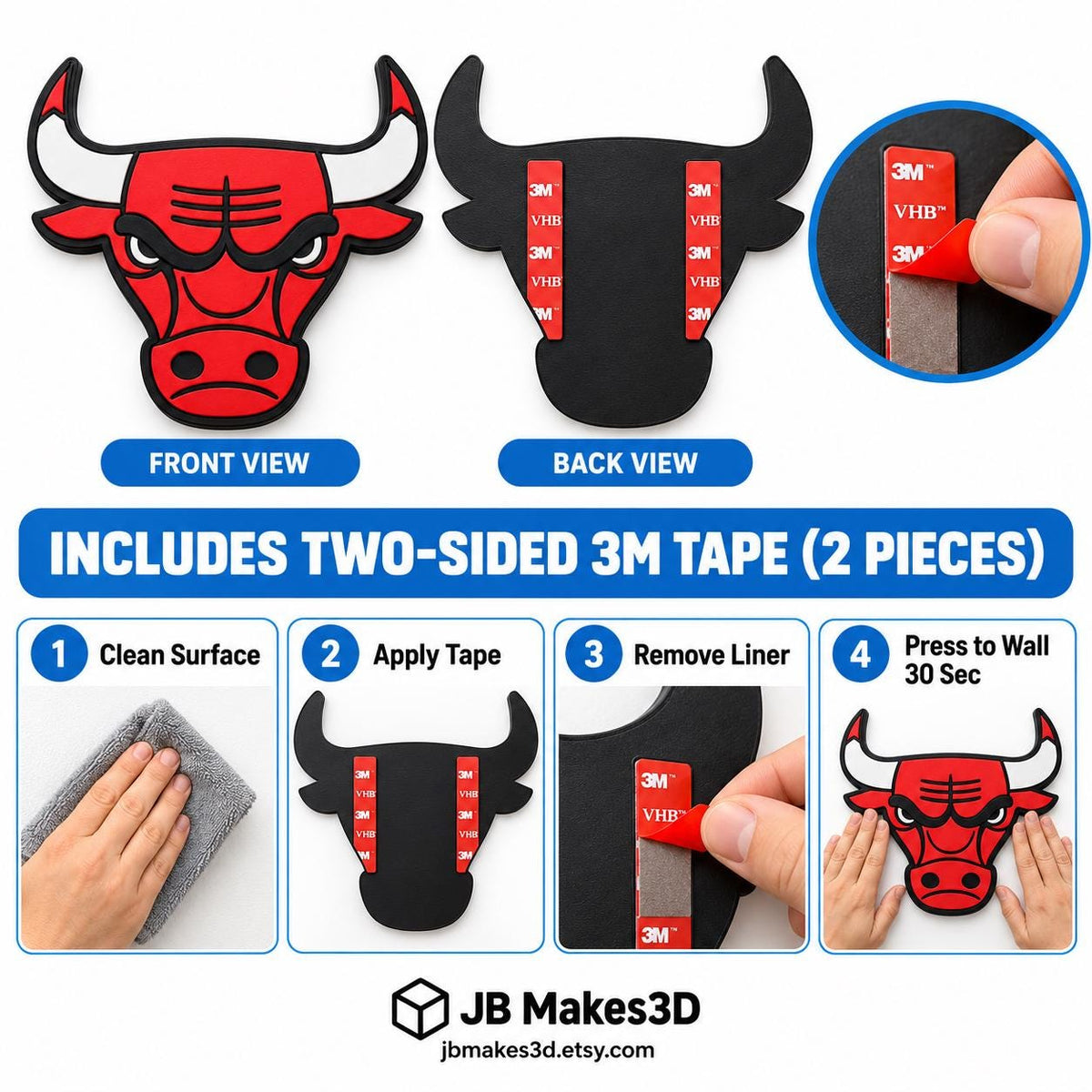 Chicago Bulls 3D Wall Sign | Classic Bulls Basketball Logo Decor | NBA Fan Cave Gift