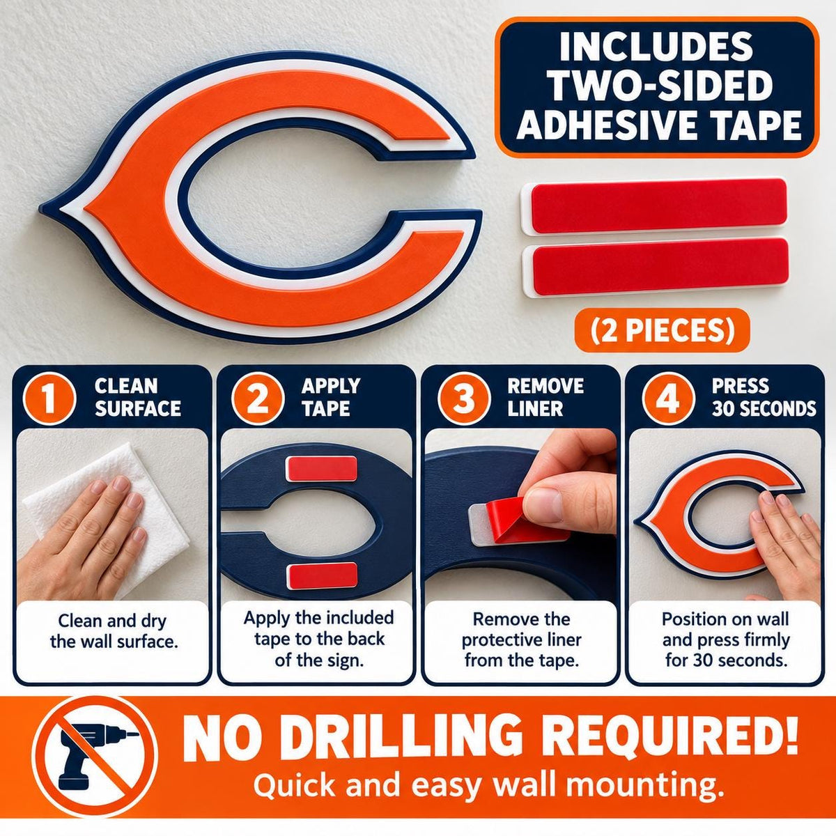 Chicago Bears 3D Wall Sign | Bears Football Logo Decor | NFL Fan Cave & Bedroom Wall Art | 5, 7 or 9 Inch