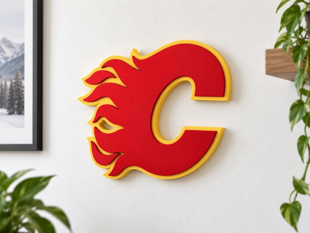 Calgary Flames 3D Desk Sign | Calgary Flames Logo Decor | NHL Fan Cave Gift