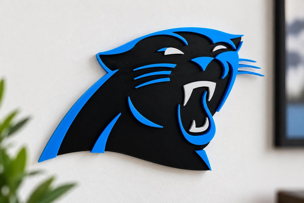 Carolina Panthers 3D Wall Sign | Football Fan Cave Decor | Panthers Logo Wall Art | Office, Bedroom & Game Room Gift | 5, 7 or 9 Inch